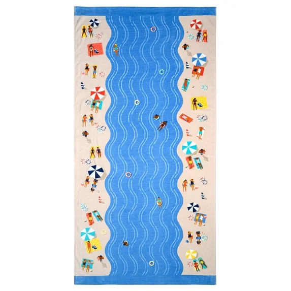 Mainstays Oversized Cotton Blend Blend Beach Towel, 36 x 72 in, Day at the Beach | Walmart (US)
