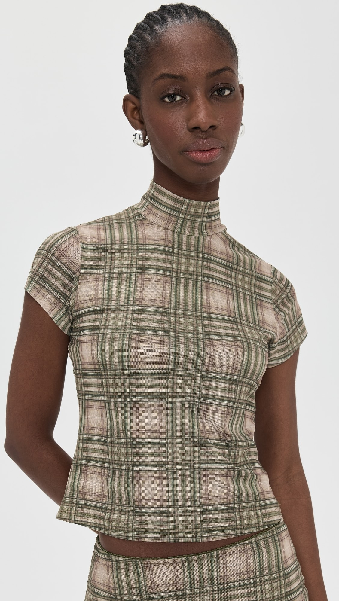 Plaid Mesh High Neck Top | Shopbop
