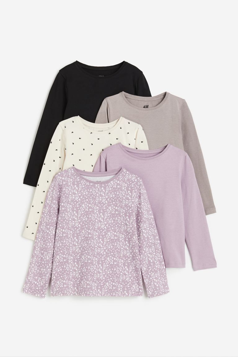 5-pack Jersey Shirts - Dusty lilac/floral - Kids | H&M US | H&M (US + CA)