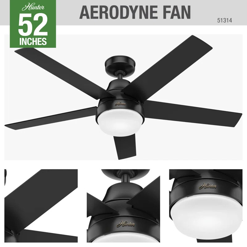 52" Aerodyne 5 - Blade Smart Standard Ceiling Fan with Remote Control and Light Kit Included | Wayfair North America