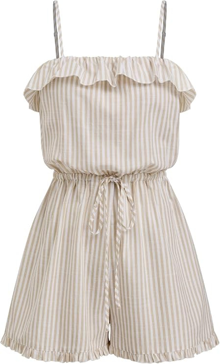CIDER Womens Casual Rompers Sleeveless Ruffle Drawstring Striped Overall Shorts | Amazon (US)