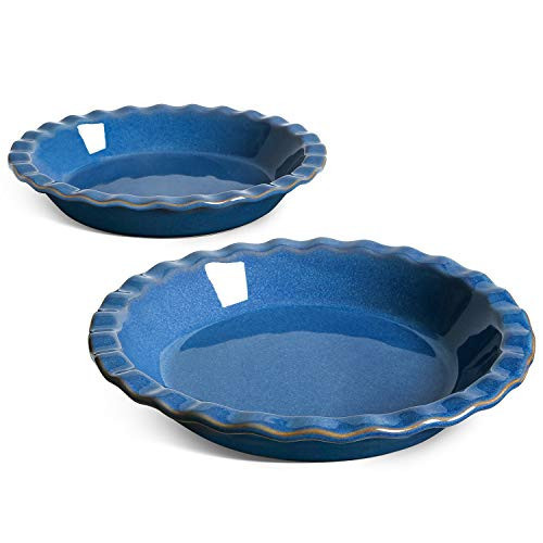 LE TAUCI Ceramic Pie Dish for Baking, 9 Inches Pie Pan for Apple Pie, Pecan Pie, 36 Ounce Pie Plate, Set of 2, Ceylon Blue | Amazon (US)