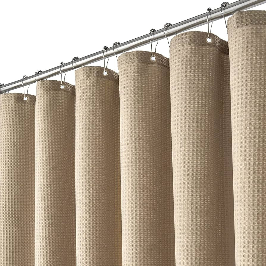 Dynamene Beige Fabric Shower Curtain - Waffle Textured Heavy Duty Cloth Shower Curtains for Bathr... | Amazon (US)
