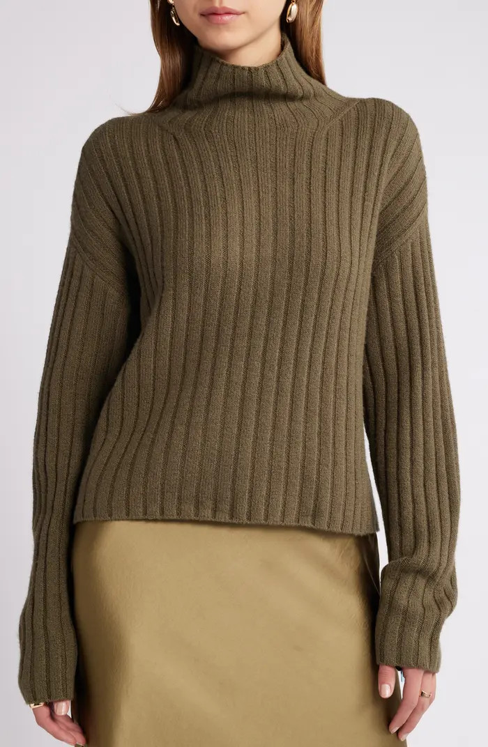 Open Edit Women's Cotton Blend Rib Funnel Neck Sweater | Nordstrom | Nordstrom