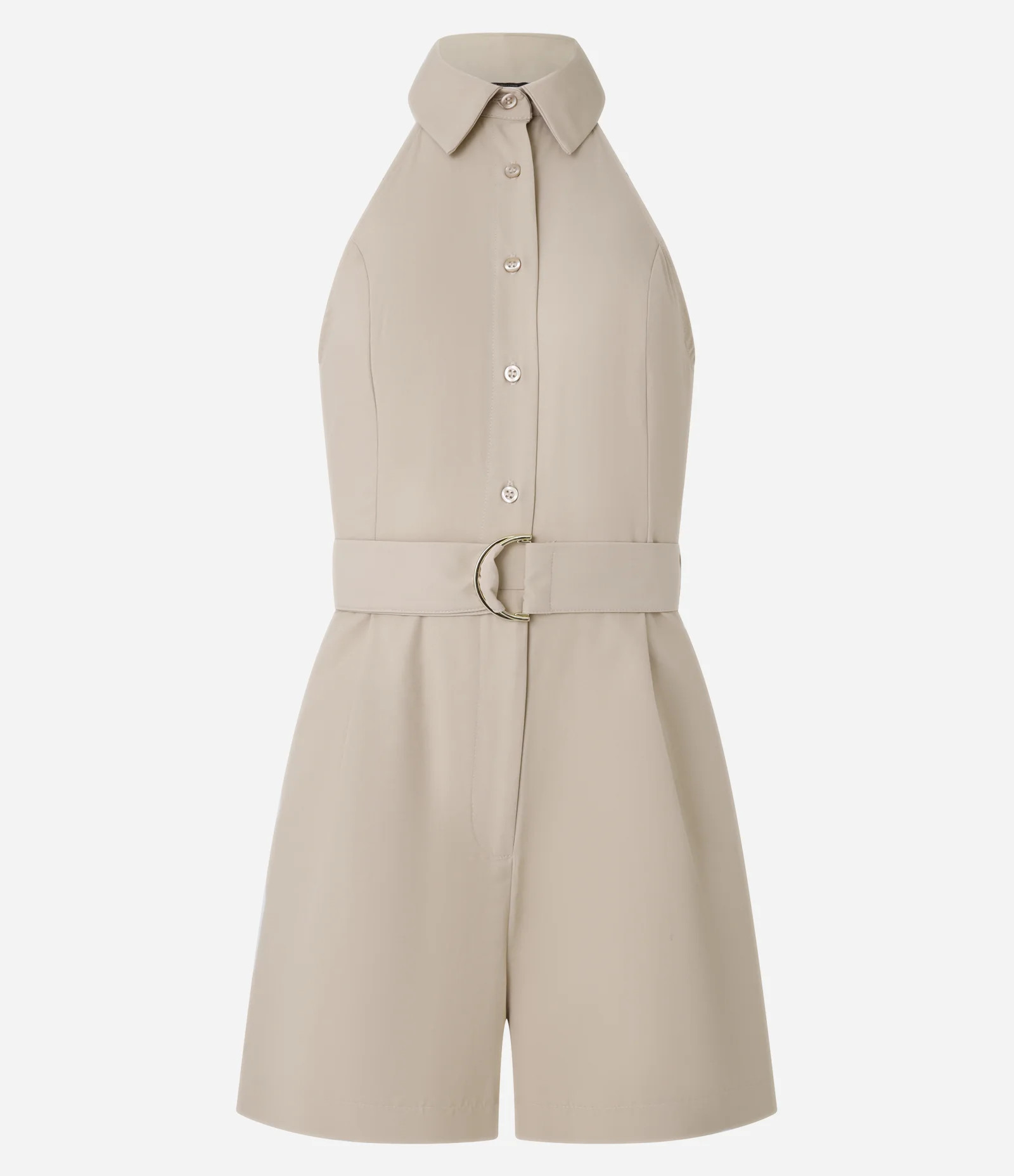 Macaquinho em Tricoline com Gola Halter Camisa e Cinto Bege - Lojas Renner | Renner (BR)