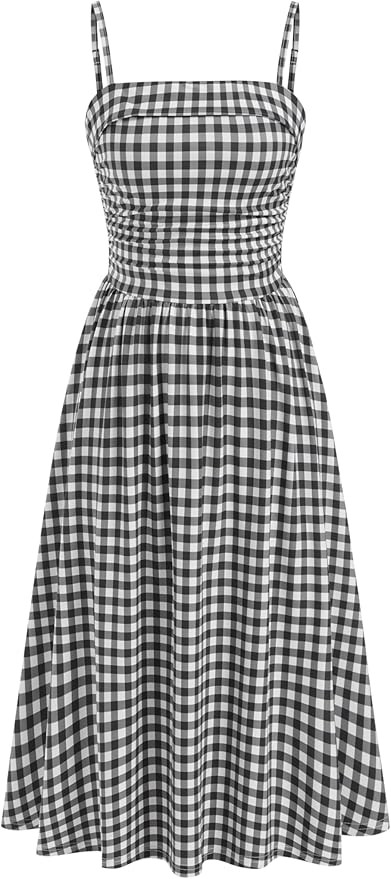 CIDER Women's Summer Gingham Midi Dress Sleeveless Ruched Plaid Dress Spaghetti Strap Dresses Cas... | Amazon (US)