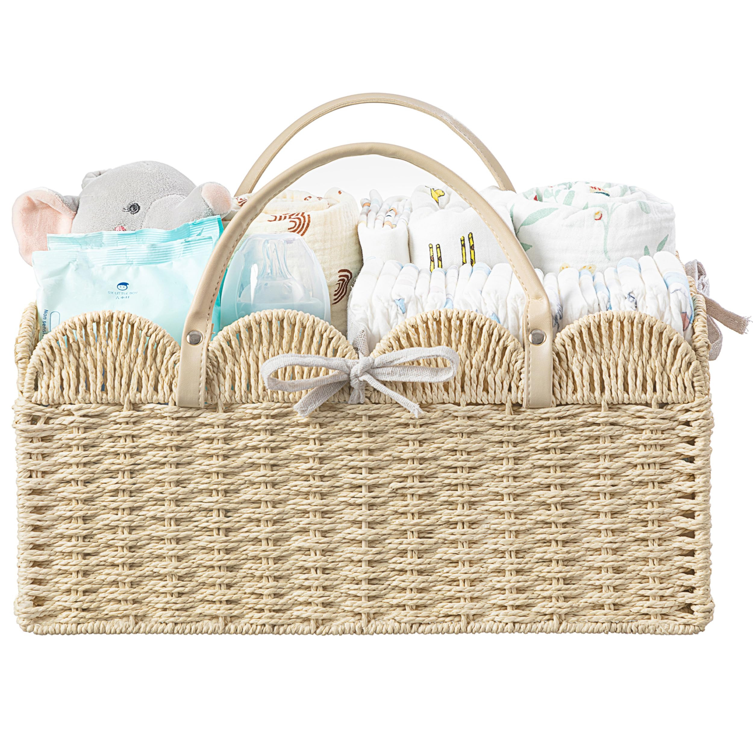 HBlife Large Baby Diaper Caddy, Paper Rope Storage Baskets Nursery Bin with Removable Divider, Po... | Amazon (US)