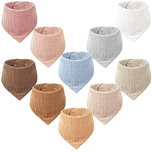 Konssy Muslin Baby Bibs 10 Pack Baby Bandana Drool Bibs 100% Cotton for Unisex Boys Girls | Amazon (US)