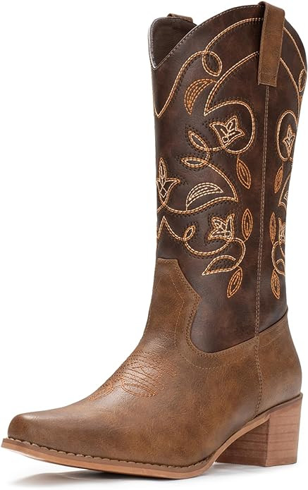 IUV Cowboy Boots For Women Pointy Toe Women's Western Boots Cowgirl Boots Mid Calf Boots | Amazon (US)