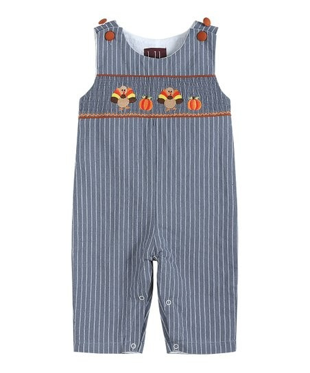Gray Blue Stripe Turkey Overalls - Infant | Zulily