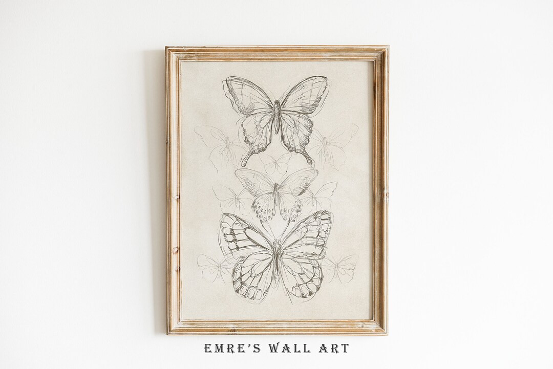 Antique Butterfly Sketch Art Print Vintage Country Butterfly - Etsy | Etsy (US)