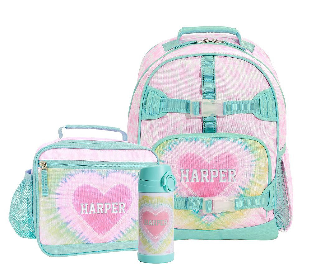 Pink Heart Tie-Dye RPET Bundle, Large Backpack, Cold Pack, 12oz Water Bottle | Pottery Barn Kids