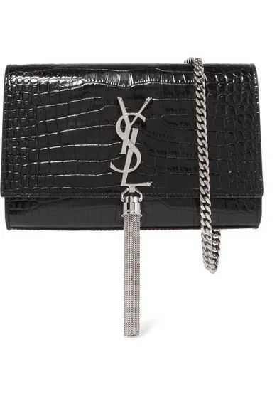 Saint Laurent - Kate Small Croc-effect Patent-leather Shoulder Bag - Black | NET-A-PORTER (US)