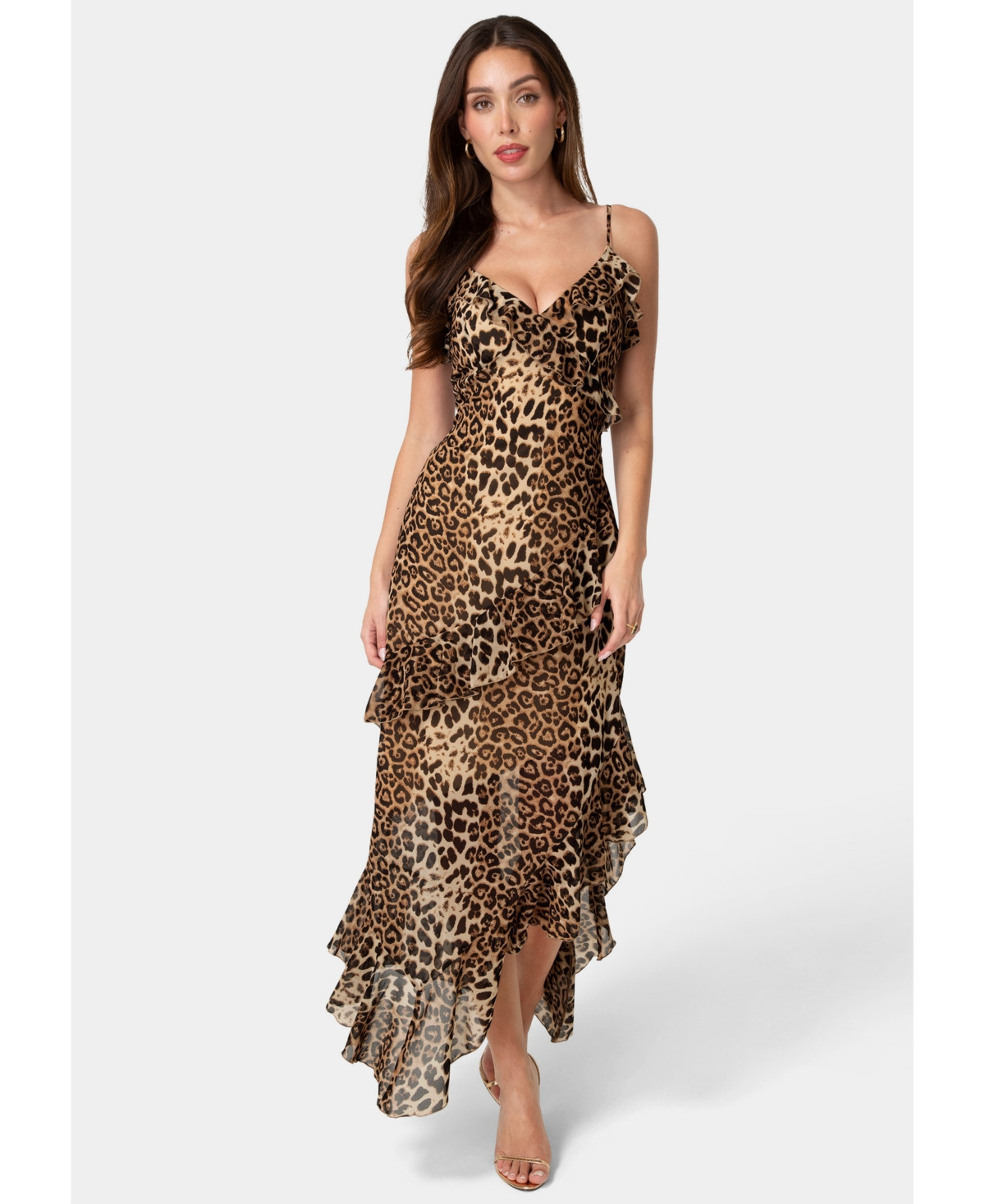 Bebe Women's Ruffle Chiffon Midi Dress - Leopard | Macy's