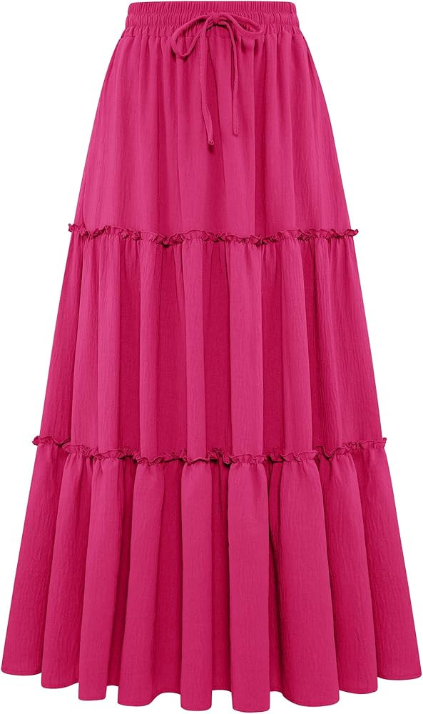 Arolina Women's Summer Maxi Skirt Trendy High Waist Pleated Ruffle Long Skirts Flowy Beach Boho S... | Amazon (US)