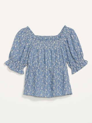 Embroidered-Print Puff-Sleeve Babydoll Top for Women | Old Navy (US)