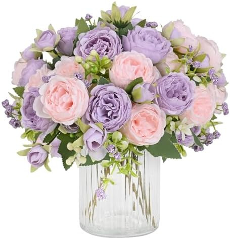 MARTINE MALL 4 Packs Peonies Artificial Flowers, Pinkish-Purple Artificial Peonies, Silk Peonies ... | Amazon (US)