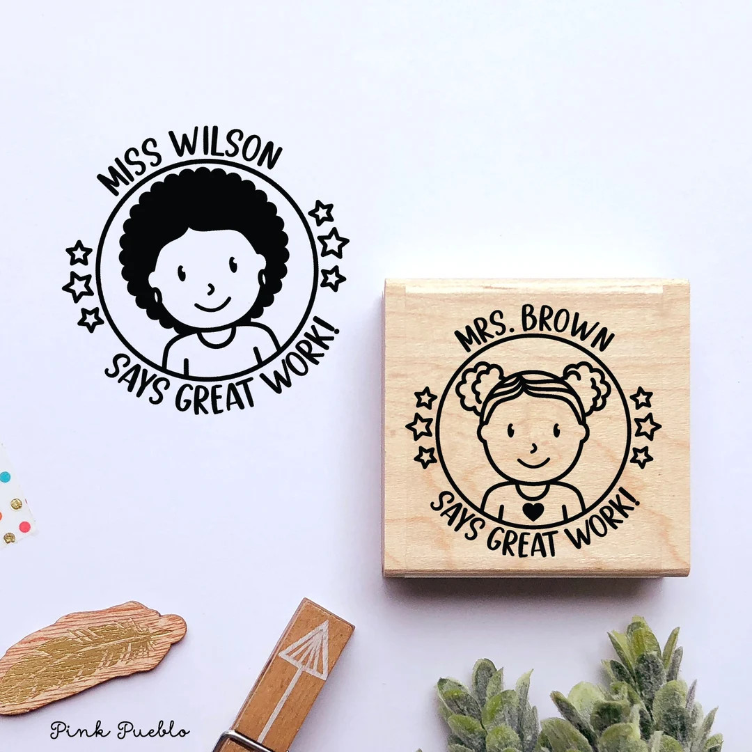 Personalized Teacher Rubber Stamp | Custom Classroom Design With Hairstyle and Jewelry Choice - E... | Etsy (US)