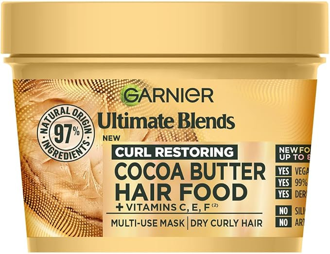 Garnier Ultimate Blends Cocoa Butter Hair Food Multi-Use Mask, Curl Restoring for Dry Curly Hair,... | Amazon (UK)