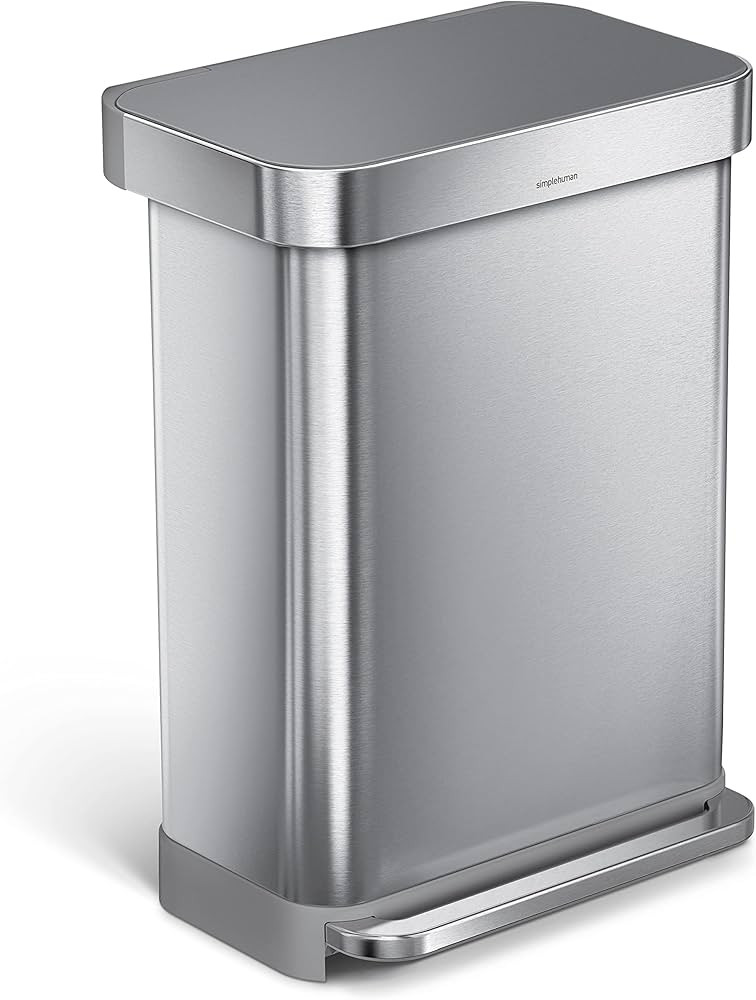 simplehuman CW2086 55L Rectangular Kitchen Pedal Bin with Liner Pocket, Silent Soft Close Lid, St... | Amazon (UK)