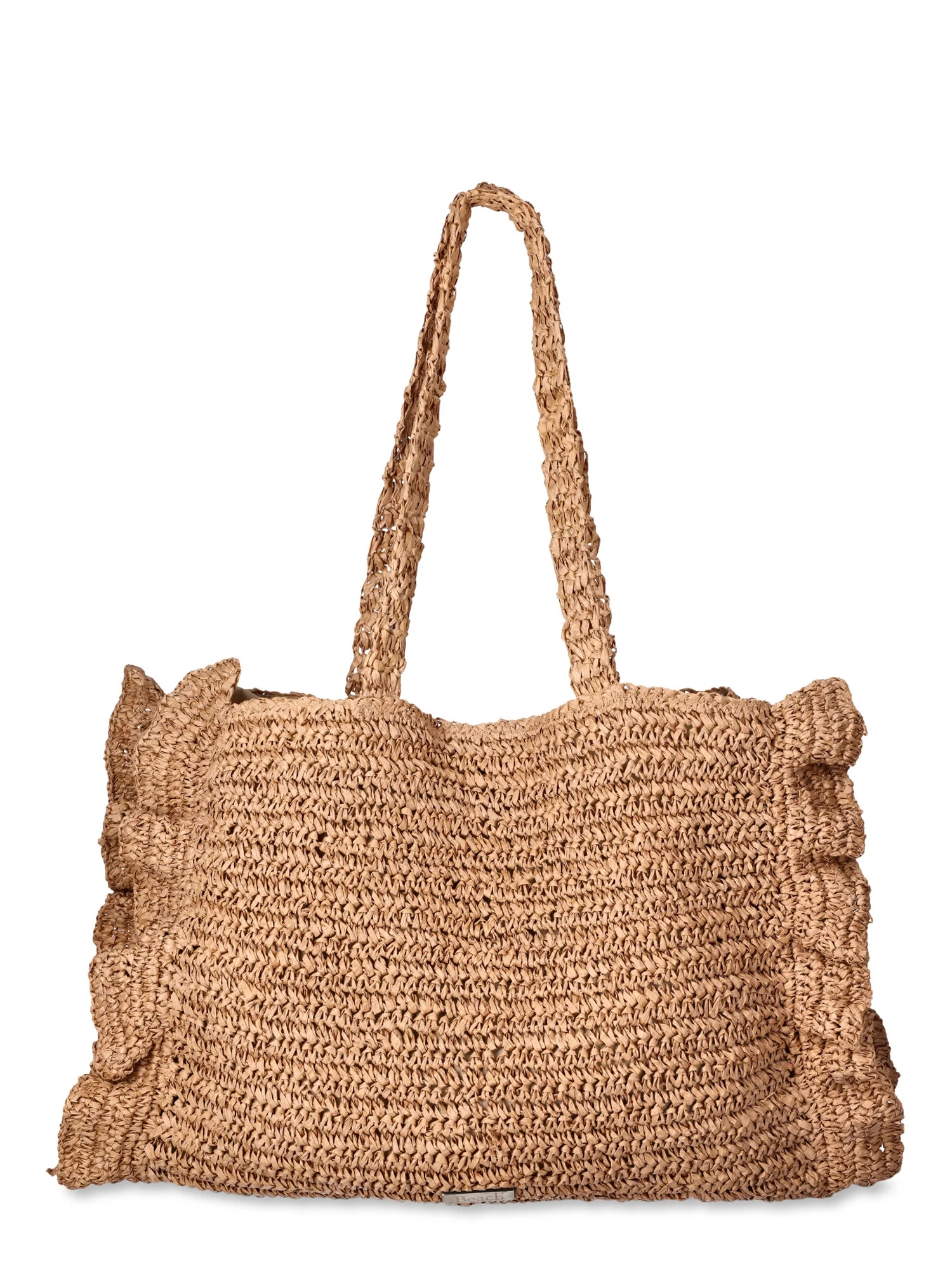 Time and Tru Women's Raffia Ruffled Tote, Natural | Walmart (US)