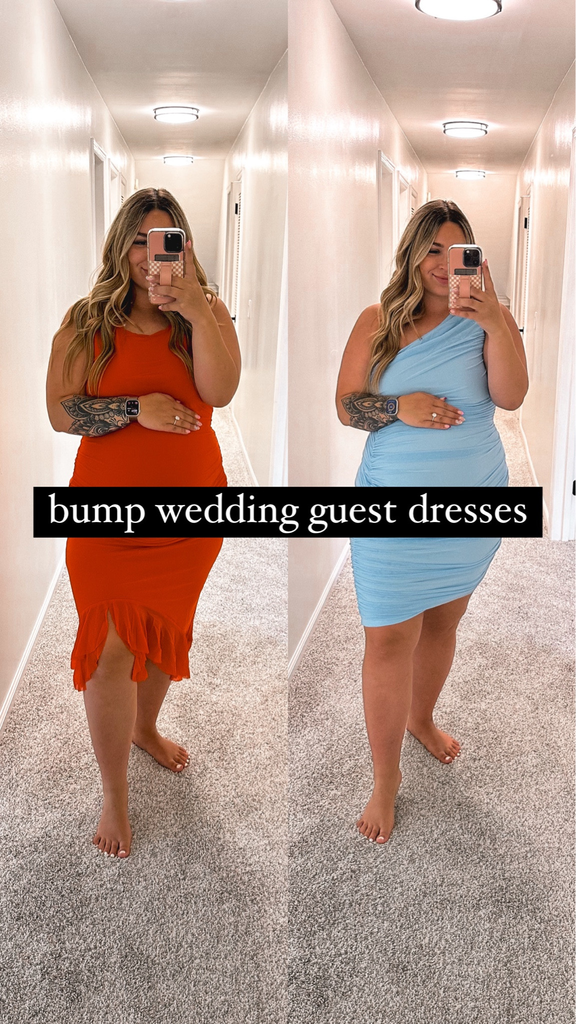 Bump wedding guest dresses 

Wearing a size large in the orange and an X-Large in the blue!

#LTKStyleTip #LTKBump #LTKWedding