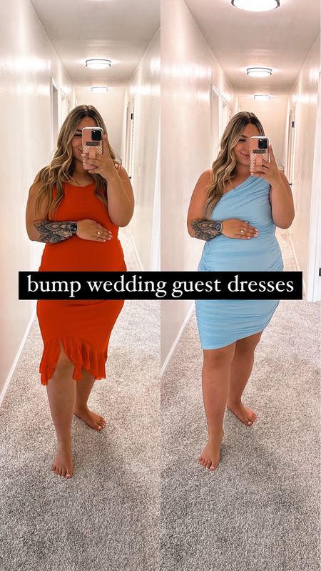 Bump wedding guest dresses 

Wearing a size large in the orange and an X-Large in the blue!

#LTKStyleTip #LTKBump #LTKWedding