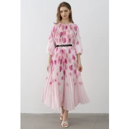 Blossoming Day Watercolor Pleated Maxi Dress in Pink | Chicwish