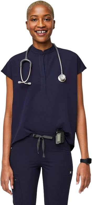 FIGS Rafaela Oversized Scrub Tops for Women — Mandarin Collar, Shirttail Hem, 3 Pockets, 4-Way ... | Amazon (US)