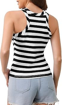 Women Striped Color Block Tank Tops Summer Casual Sleeveless High Neck Slim Fitted Racerback Y2k ... | Amazon (US)