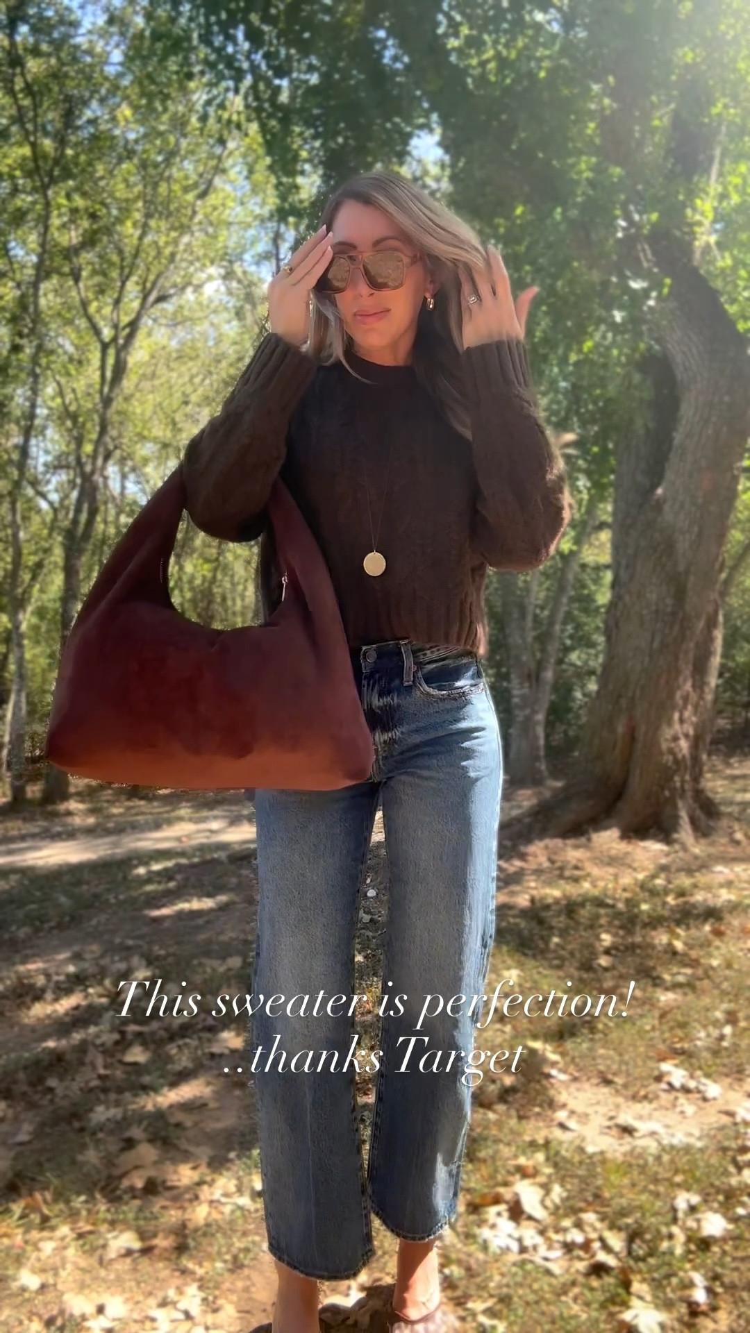 This sweater y’all.. the color, the texture, the length.. It’s GOOD! Wearing my normal XS. I also keep grabbing these jeans over and over, tts. Brown sweater, barrel jeans, suede bag, aspen vibes, fall outfit, thanksgiving outfit, pumpkin patch outfit. Glassalwaysfull 

#LTKSeasonal #LTKFindsUnder50 #LTKSaleAlert