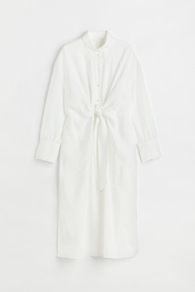 Calf-length dress in a woven viscose blend. Collar, buttons at front, yoke at back with box pleat... | H&M (US + CA)