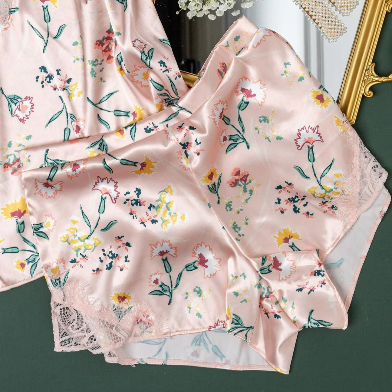 Floral Satin & Eyelash Lace Shorts | Mentionables