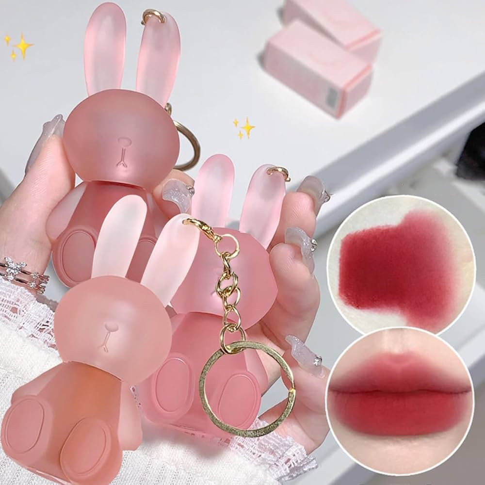 3 Colors Cute Rabbit Matte Liquid Lipstick set, Velvet Lip Glaze 2 in 1 Key Chain Lip Gloss Lip S... | Amazon (US)