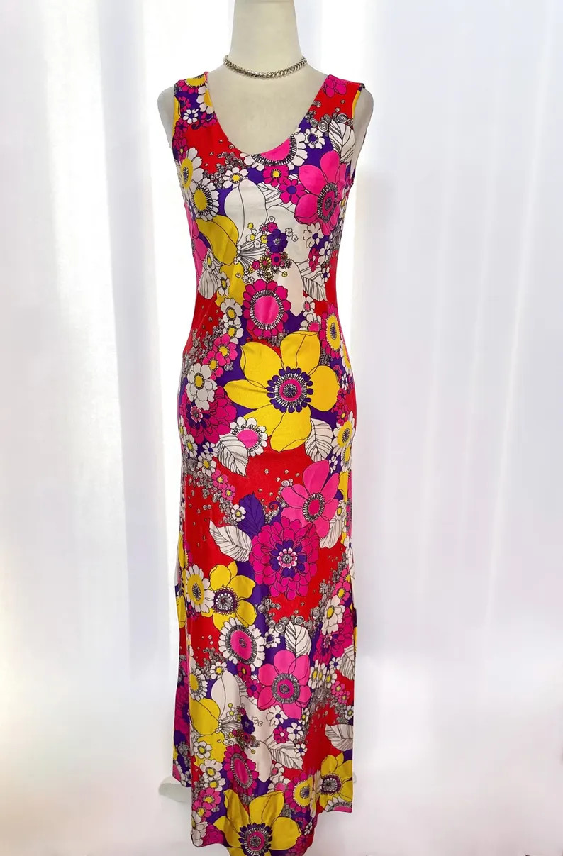 Vintage 1970’s Levoy’s Groovy Floral Print Maxi Dress XS S Flower Power - Etsy | Etsy (US)