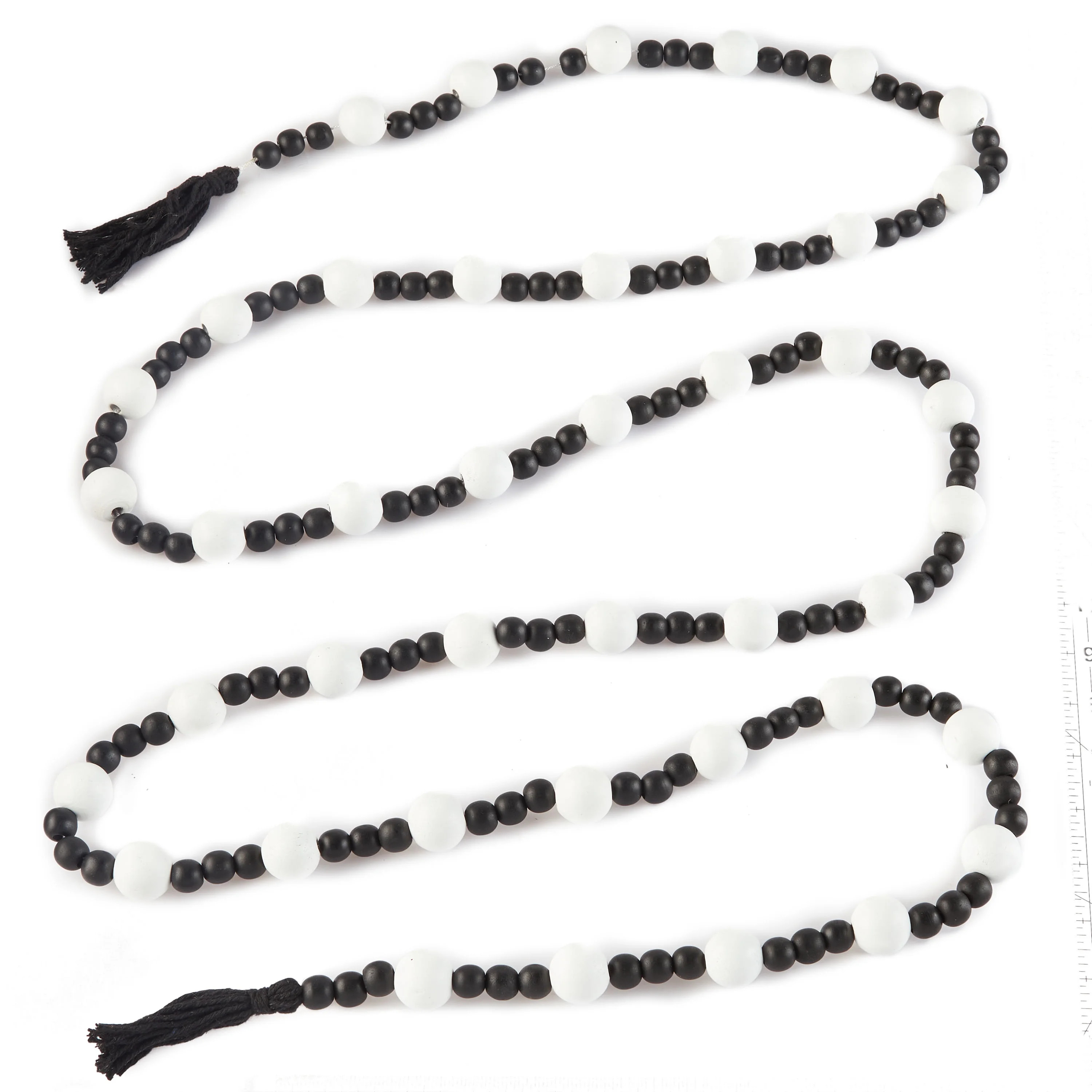 Holiday Time Black & White Wood Bead Garland with Tassels, 9' | Walmart (US)