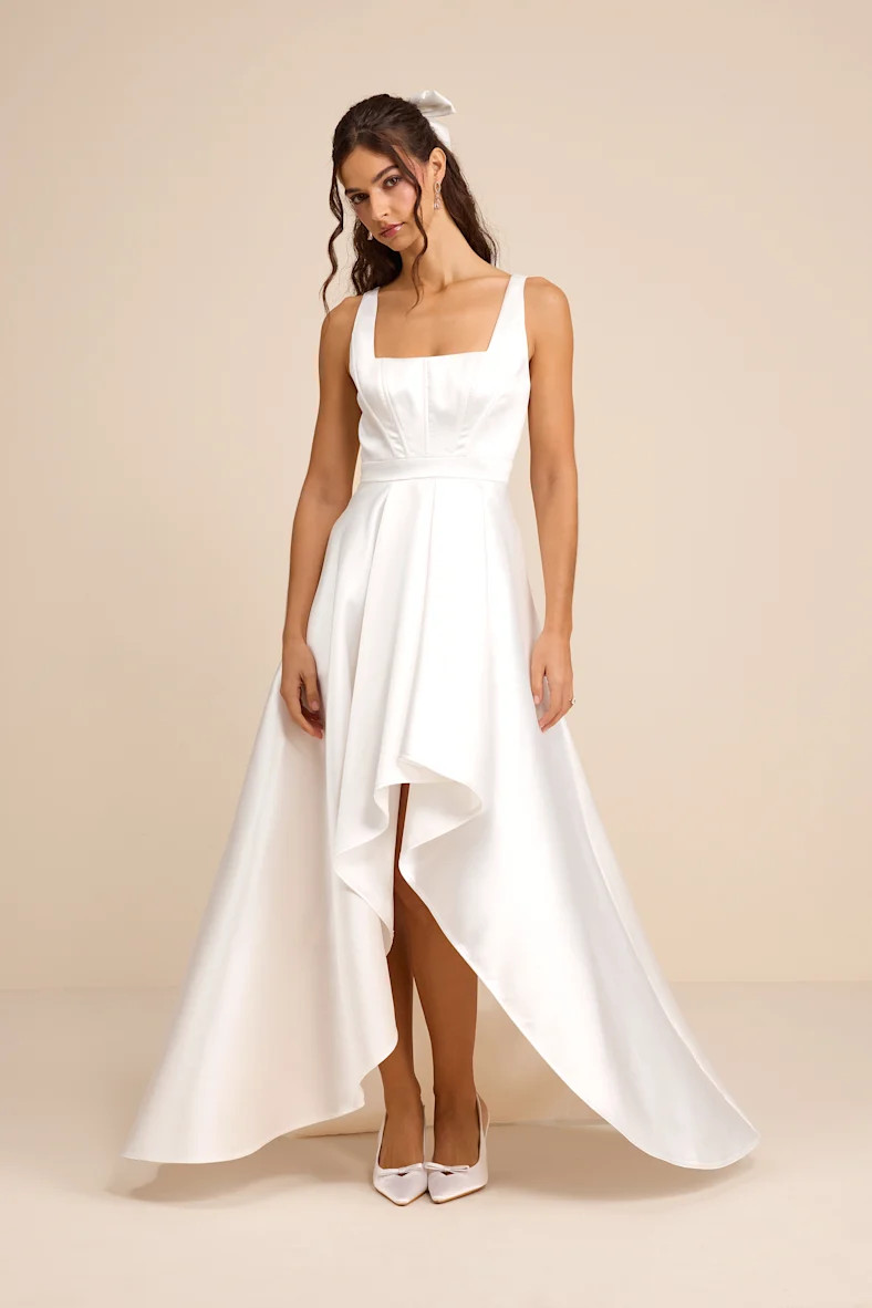 Rosabelle White Taffeta Bustier High-Low Maxi Dress | Lulus