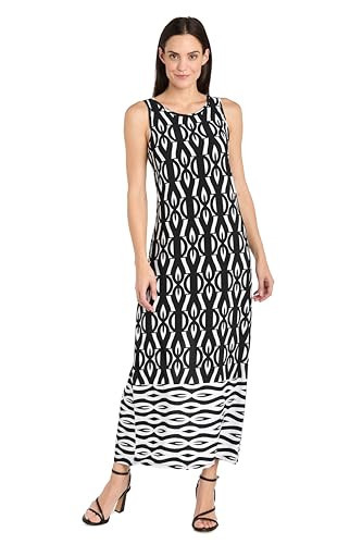 R&M Richards Women's Geometric Print Sleeveless Tank Maxi Dress W/Back Keyhole - Semi-Formal, Casual Style Daytime Occasion Black/White | Amazon (US)