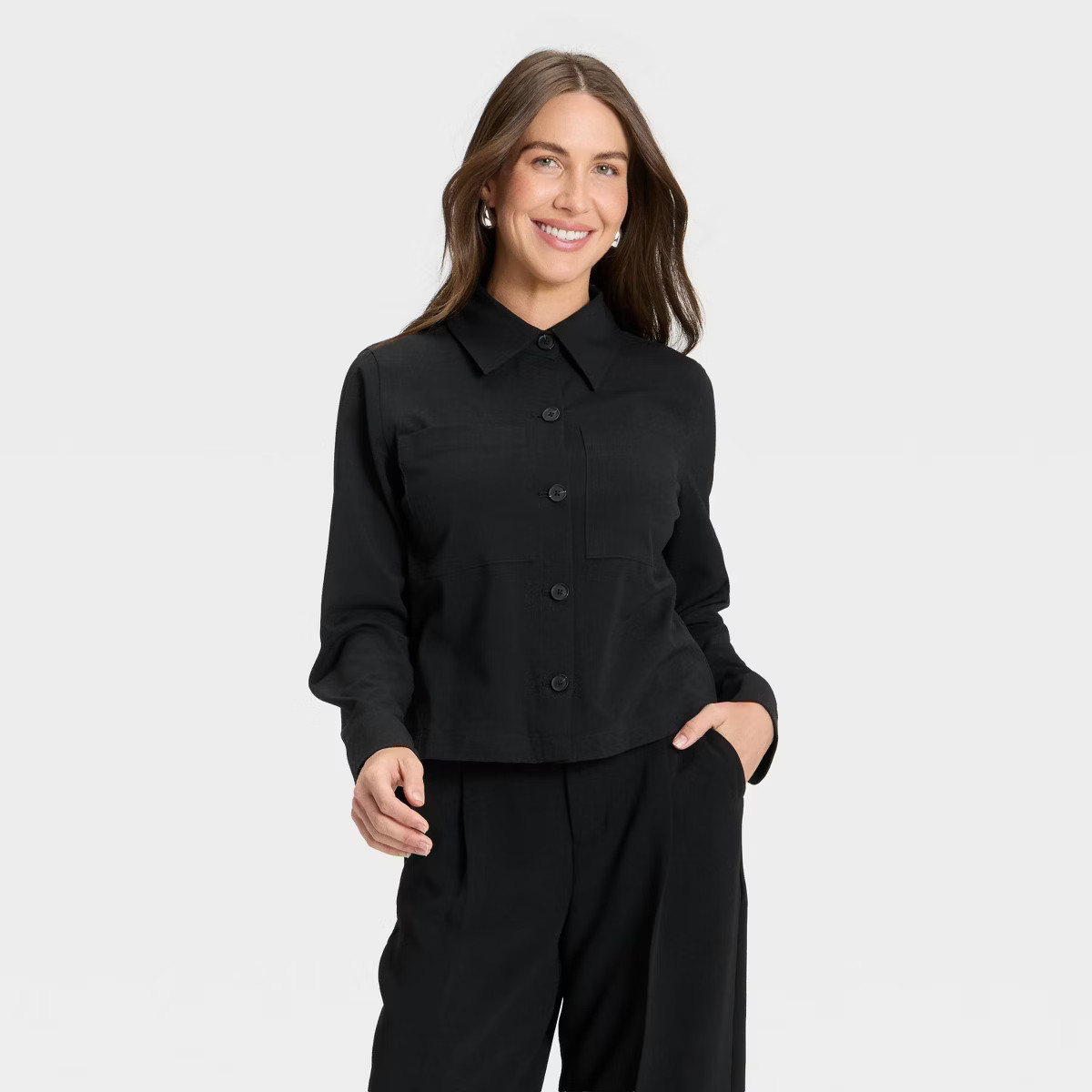 Women's Plain Weave Shirt Jacket - A New Day™ Black S | Target