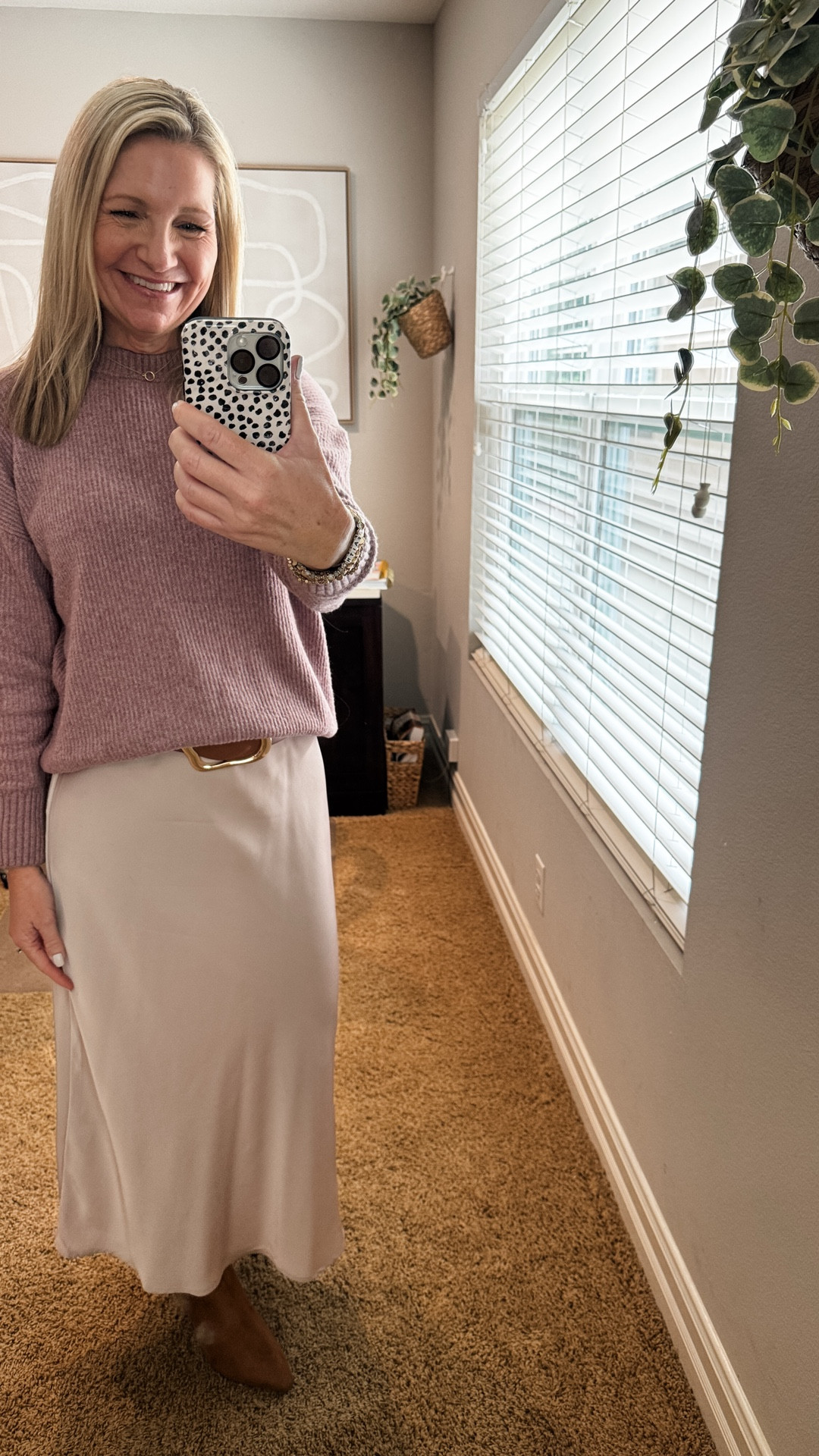 Red doesn’t always work for my skin tone but pink and I get along really well. This Old Navy sweater and satin skirt make a great combo. I added this wide brown belt and suede Target boots to finish it off. 

#LTKSaleAlert #LTKOver40 #LTKHoliday