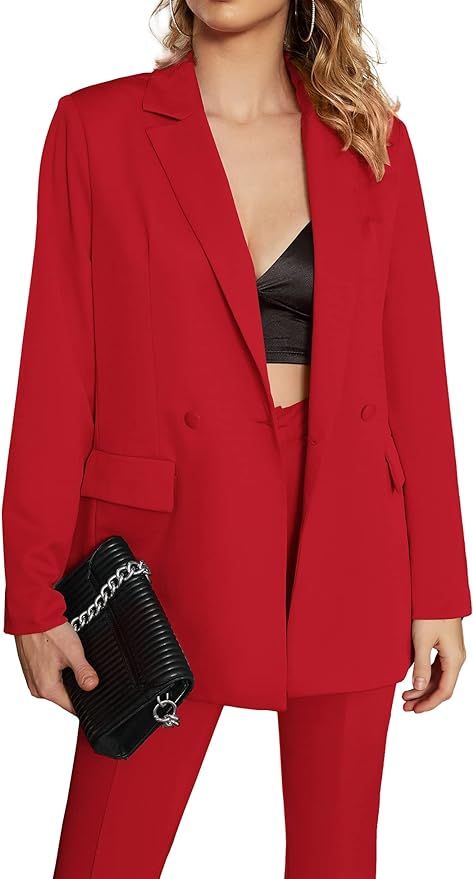 EXTRO&VERT Women Blazer Oversized Long Sleeve Lapel Button Boyfriend Casual Office Suit Jacket | Amazon (US)