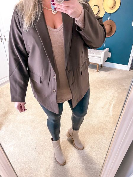  The most versatile piece of clothing in my wardrobe are these faux leather leggings - so easy to style casual as well as dressed up. Wear to work, wear to run errands, wear to an event - they work for all occasions. Styled here with a long tee, blazer, and neutral booties. 

Plus size winter outfit | plus size ootd | plus size style | blazer outfit | faux leather | plus size leggings | spanx leggings 



#LTKover40 #LTKworkwear #LTKplussize