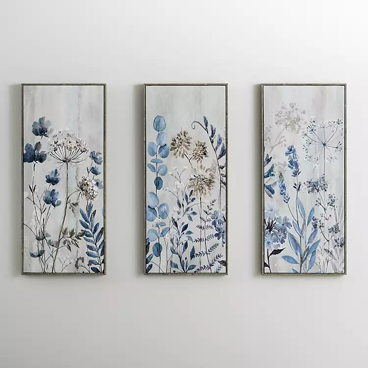 Blue and Gray Floral Canvas Art Prints, Set of 3 | Kirkland's Home