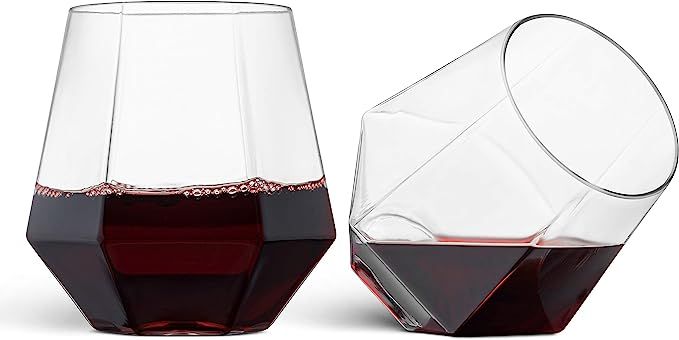 32 Pack Diamond Shaped Plastic Stemless Wine Glasses Disposable 12 Oz Clear Plastic Wine Whiskey ... | Amazon (US)