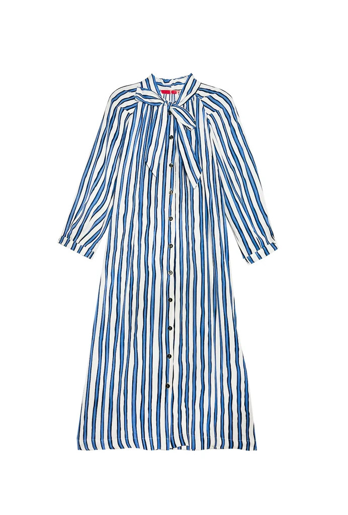 BURU x Val Bow Housecoat - Blue Stripe | Shop BURU