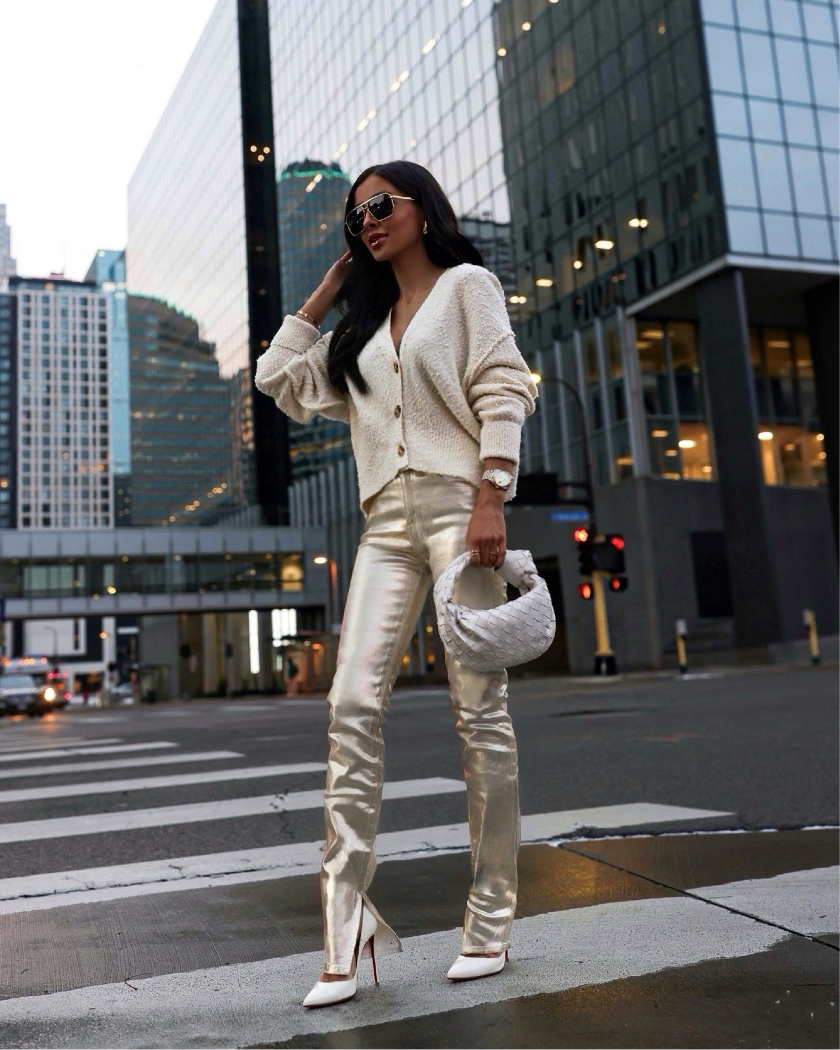 Holiday party outfit
Free people cardigan wearing an xs
Revolve gold pants 

#LTKSeasonal #LTKFindsUnder100 #LTKHoliday