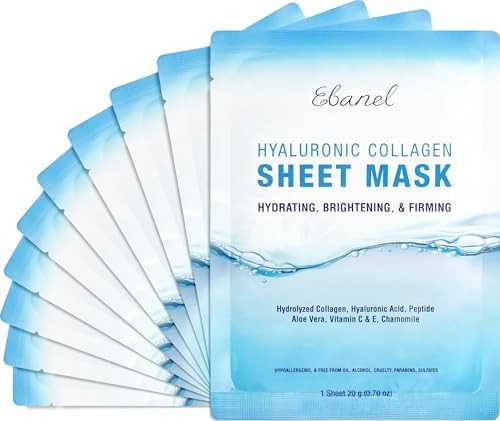 Ebanel 10 Pack Collagen Face Mask with Hyaluronic Acid, Vitamin C, Peptide, Aloe, Instant Brighte... | Amazon (US)