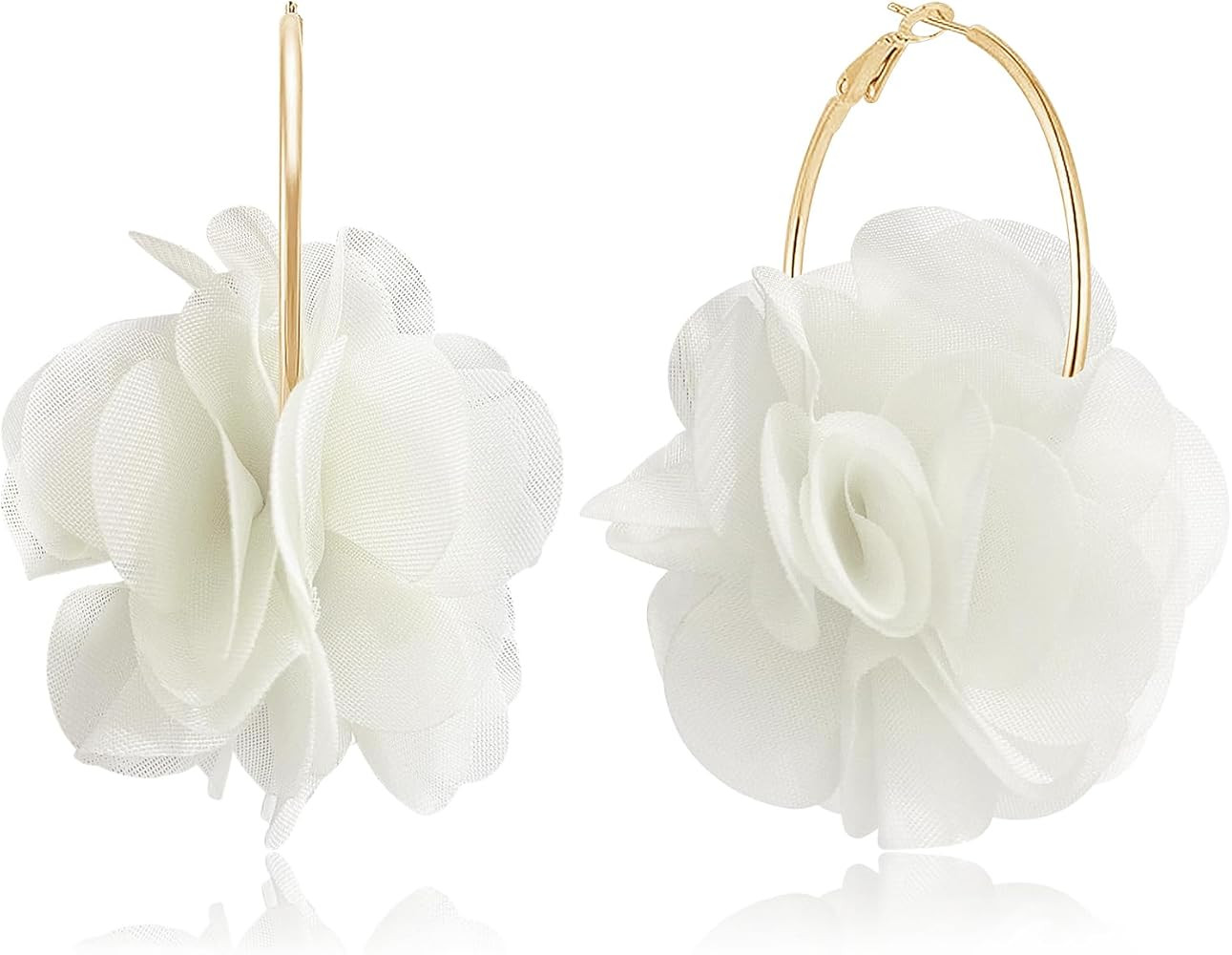 NONQL Bohemian Aesthetic Fabric Flower Lightweight Hoop Earrings Handmade Summer Vacation Dangle ... | Amazon (US)