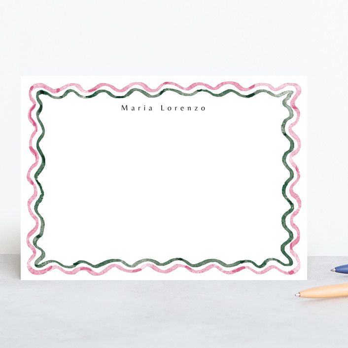 "watercolor wavy border" - Customizable 5x7 Personalized Stationery in Blue by Cass Loh. | Minted