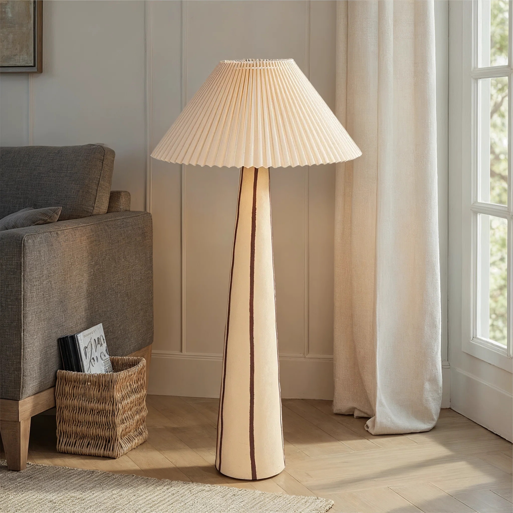 Chloe Stoneware Desk Lamp With Tapered Base And Pleated Shade | Wayfair North America